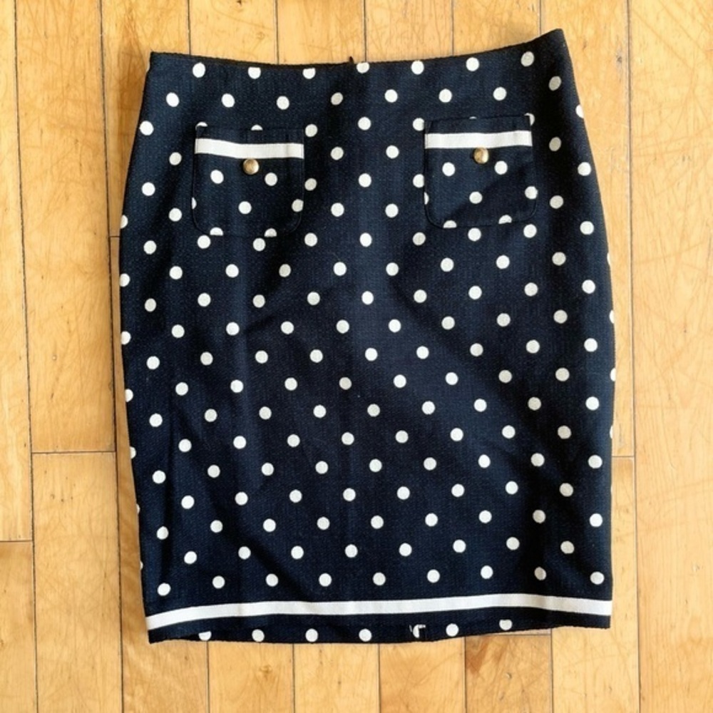 Talbots Petites Navy Polka Dot 100% Cotton Skirt – Classic Button Detail Size 6P